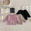 Dioxi primavera e outono coreano novo bebê meninos e meninas camiseta de manga comprida gola redonda bebê versátil cor sólida camiseta básica
