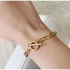 Moda europeia e americana clássica pulseira de ouro pulseira clipe de papel ponteira OT banhada a ouro aço inoxidável pulseira de corrente oval para mulheres