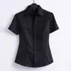 Verano 2024 Ropa de Trabajo Delgada Atuendo de Trabajo de Hotel Vestido Camisa Blanca Profesional Cuello en V Camisa Negra Manga Corta para Mujer