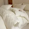 Novo Conjunto de Luxo Leve Jacquard 100% Algodão de Quatro Peças Roupa de Cama 100% Algodão Lençol Universal para Todas as Estações Capa de Edredom Fronha Conjunto de Três Peças Lençol com Elástico