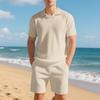Roupa de Verão Masculina Americana Europeia Transfronteiriça Solta com Gola Burke Camisa Polo Waffle Shorts Casuais de Manga Curta para Homem