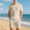 Traje de Verão Americano Europeu e Americano Cruzado com Shorts de Manga Curta Gola Burke Camisa Polo Waffle Traje de Shorts Casual para Homens