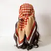 Lenço Quadrado Simples Xadrez com Toque de Algodão e Linho, Xale Versátil Espinha de Peixe de Veludo Falso, Lenço de Cabeça e Lenço Estampados