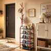 Perchero de pie, zapatero de metal, estante de almacenamiento engrosado para uso doméstico, adecuado para apartamentos de alquiler, perchero y sombrero vertical