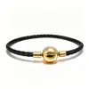 Pulsera de Cordón de Cuero Trenzado con Hebilla de Acero de Titanio Logo Panjia Bucle Único Negro Hebilla Redonda de Cuero Pulsera Básica Transfronteriza DIY