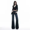 Jeans elásticos negros de estilo cruzado 2026 para mujer, sin ajuste apretado, ligeramente acampanados, estilo nuevo, populares, de cintura baja, pierna recta, diseño versátil, estilo americano