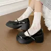 Elegantes y estilosos zapatos de tacón alto de cuero blancos estilo francés para mujer, nueva colección 2026, primavera/otoño, punta redonda, suela gruesa, estilo Mary Jane francés