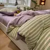 Juego de cuatro piezas de algodón puro estilo retro minimalista, juego fresco y simple de gasa fruncida para dormitorio de 3 piezas, funda de edredón de algodón lavado individual/doble