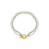 Pulsera Simple de Estilo Japonés y Coreano Ins Pequeña Fresca Doble Capa Acero Titanio Perla de Agua Dulce Zircón Oro Real 18K Joyería Pulsera de Mujer para Mujer