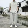 Novo Conjunto de Camiseta de Manga Curta Fresca de Seda de Gelo Estilo Chinês para Homens, Tamanho Grande Marca Moderna Conjunto de Duas Peças de Calça Casual Respirável de Verão