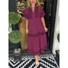 Vestido Verano 2026 Aliexpress Transfronterizo Nuevo Vestido Estampado Holgado Moda Europea y Americana Vestido Plisado de Cuello en V