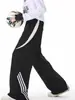 Calça Moletom Deconstruída Listrada Masculina Outono Estilo Americano Pesado Preguiçoso Design Casual Solto Calças Esportivas Casuais Retas