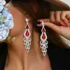 Brincos da Série de Natal, Brincos Longos com Franjas de Strass Super Brilhantes para Mulheres, Brincos Azuis de Cristal da Moda, Brincos