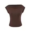 Camiseta feminina estilo americano picante, gola canoa, justa ao corpo, manga curta, novo estilo verão 2026, acinturada, modeladora, cor sólida, top justo