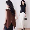 Foto Real de Camisa de Lino Estilo Old Money 2026 Modelo Nuevo para Mujer, Chaleco Casual Holgado de Verano, Top sin Mangas