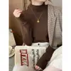 Camiseta base de punto con cuello semialto acanalado para mujer, top interior básico ajustado, suéter blanco primavera otoño invierno 2026