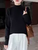 Suéter de Punto Grueso de Lana Pura con Siete Puntos, Cuello Alto Medio y Mangas Raglán Largas en Color Sólido, Nuevo Invierno 2026