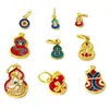 Pingente Esmaltado de Moeda de Cobre com Borda Azul Acessórios para Joias DIY Contas Antigas Banhadas a Ouro Cobre Dourado Novo Estilo Chinês Cuia Vermelha e Amarela