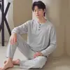 Segundo achado pijama de algodão cargo de manga comprida e calça comprida masculino gola redonda pulôver conjunto de duas peças transmissão ao vivo transfronteiriça masculino para casa