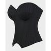 Top de Biquíni Tomara que Caia Listrado Tridimensional com Zíper Lateral Feminino Colete Retro de Cintura para Usar por Cima Colete Emagrecedor