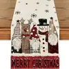 Caminho de Mesa de Natal Festa na Cozinha Mesa de Jantar Guirlanda de Árvore de Natal Boneco de Neve Sinos Rena Papai Noel Decoração de Caminho de Mesa de Natal