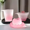 Juego de té de cristal rosa esmerilado estilo japonés para pequeñas hadas, traje de estilo de moda nacional, cubierta de té para mujer, taza, juego de tazas de té para hombre
