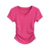 Camiseta de manga corta con cuello en V y diseño de puro deseo para mujer, estilo nicho, versátil, elástica, ajustada, con dobladillo plisado, estilo irregular, para chica sexy, para verano
