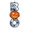 Decoração de madeira suspensa com letras BOO e abóbora, Pendurador de porta de abóbora oca de Halloween, Placa decorativa de madeira para porta de entrada de quintal