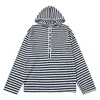 Camiseta Esportiva Leve com Capuz, Barra Abotoada e Caimento Natural Levemente Solto, Ombros Caídos, Mangas Longas, Design Listrado, Adequada para Homens e Mulheres