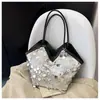 Bolso de Lentejuelas de Moda Estilo Coreano para Mujer 2026 Nuevo Bolso de Hombro Tipo Cubo Tendencia Nicho Bolso Tote de Gran Capacidad con Bloques de Color