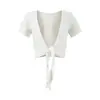 Cardigan Camiseta de Verano Nuevo Estilo Americano con Escote en V Profundo, Manga Corta, Chal, Manga Corta, Protección Solar, Cintura Alta, Corto, Ajustado, Atado