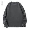 Camiseta de manga larga de algodón puro de bambú texturizada y cómoda para hombre, estilo retro, holgada, de otoño, talla grande