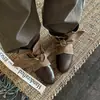 Primer Encuentro Temporada Correas de Patchwork de Lona Botas Vaqueras Ocultas Aumento de Altura Marrón Maillard Botines Mujer 2026 Nuevo Estilo