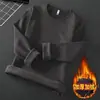 Camiseta de Manga Larga de Fábrica Original para Hombre con Terciopelo Extra Grueso Color Sólido Ropa Interior Cuello Redondo para Hombre Otoño e Invierno Cálida Camiseta Base Negra