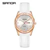 Reloj Transfronterizo Sanda Moda Reloj de Cuarzo 30m Resistente al Agua Estilo Coreano para Mujer Simple Incrustado de Diamantes Calendario Doble Correa de Cuero