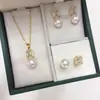 Conjunto de Brincos com Pingente e Anel de Zircônia Cubo de Açúcar Pérola de Água Doce Natural Conjunto de Joias de Pérola Atacado Dropshipping