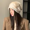 Gorro de Lana Tejido con Lazo Lindo Estilo Coreano Otoño e Invierno para Mujer Cálido Versátil Slouchy que Afina el Rostro Gorro