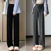 Pantalones grises de modal de pierna ancha para mujer, finos de verano de cintura alta holgados rectos casuales talla grande a prueba de mosquitos y protección solar