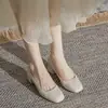 Nuevos Zapatos de Tacón Alto Bajo Cuadrados Franceses para Otoño 2026 para Cheongsam, Uso Diario, Entrevistas, Trabajo y Vestimenta de Noche, Zapatos de Cuero para Mujer