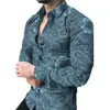 Camisa casual de manga larga estampada para hombre, camisa para hombre transfronteriza, nueva camisa casual de manga larga con estampado y cuello camisero