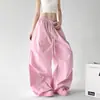 Calça Larga Rosa Dançante Versátil Feminina 2026 Verão Novo Jazz Emagrecedora Plissada Larga Casual Calça Paraquedas