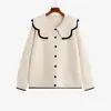 Cárdigan de punto con bloques de color y cuello Peter Pan para mujer, colección otoño 2026, talla grande, corte holgado, efecto adelgazante, prenda exterior, top 23268