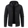 2026 Nuevo Cárdigan de Punto con Cremallera y Capucha de Terciopelo para Hombre, Grueso de Hilo, Suéter Cálido, Chaqueta Casual de Otoño e Invierno