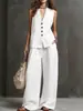 Roupas de Verão Europeias e Americanas Transfronteiriças de 2026 para Mulheres, Conjunto de Linho Estilo Preguiçoso, Colete sem Mangas + Calça de Pernas Largas, Elegante e Emagrecedor