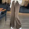 Calça de Tricô Feminina Wide Leg Casual Solta para o Dia a Dia, Cor Sólida, Costura Central Dividida, Novo Estilo Coreano Primavera/Verão 2026