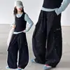 Pantalones de Otoño para Niñas 2026 Nueva Moda Sueltos de Pierna Ancha Casual Infantil Pantalones Cargo Azul Marino para Niños Mayores