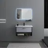 Gabinete de Baño Montado en Pared Aleación de Aluminio Cerámica Cuenca Integrada Cajón Puerta Abierta Espejo Simple Gabinete Lavabo Montado en Pared Almacenamiento