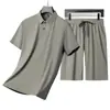 Traje Deportivo Casual de Seda Helada de Nylon para Hombre 2026 Verano Camisa Polo con Cuello Camisero Color Sólido Pantalones Cortos Transpirables Estilo de Verano para Hombre