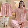 Conjunto Novo de Verão Hangtie de Três Peças Fino Doce Gola V Cardigã Solto Peça Externa Roupas de Casa Pijamas para Mulheres