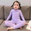 Conjunto de pijama de cuello medio para niños Clase A otoño e invierno para niños de manga larga grueso color sólido niños niñas cepillado para el hogar